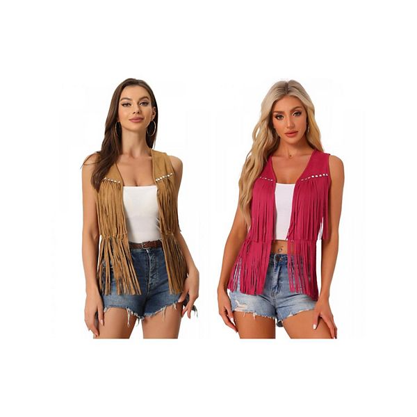 

Женский кардиган с бахромой и открытым передом, 2 шт Inspire Chic, Yellow Red