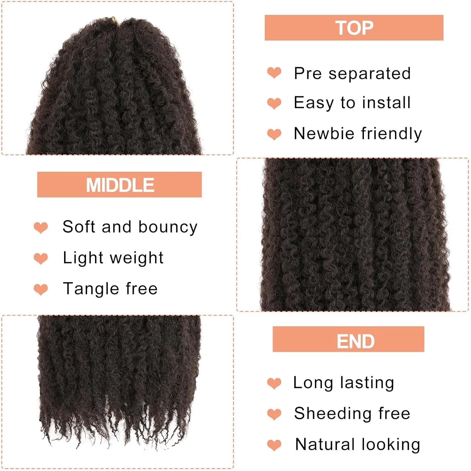 Синтетические афро-кудрявые волосы Marley Twist Hair 24" в оттенке темно-коричневый Mscat, 4# — фото 3