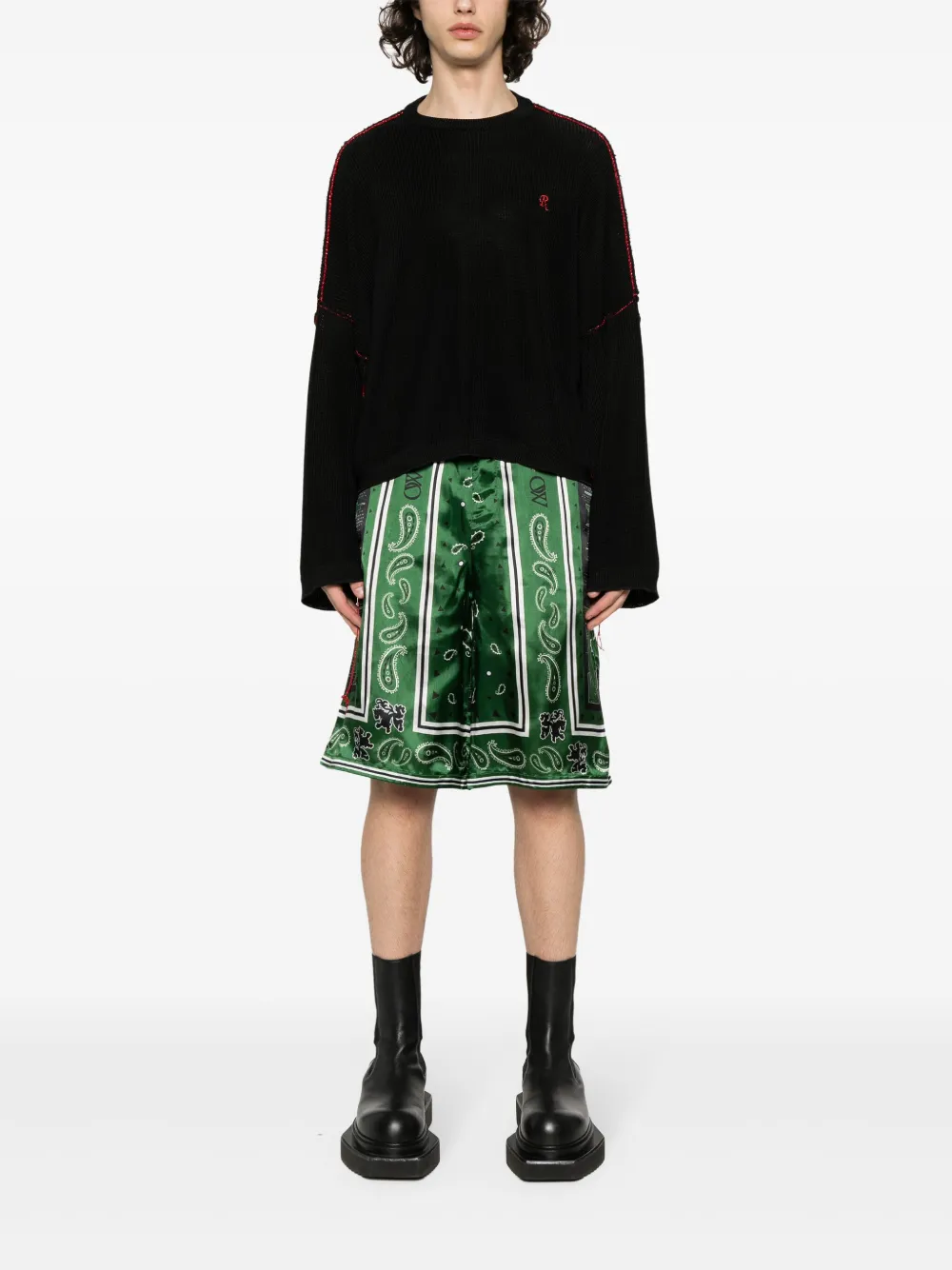 Твиловые шорты с принтом OFF-WHITE, зеленый — фото 2