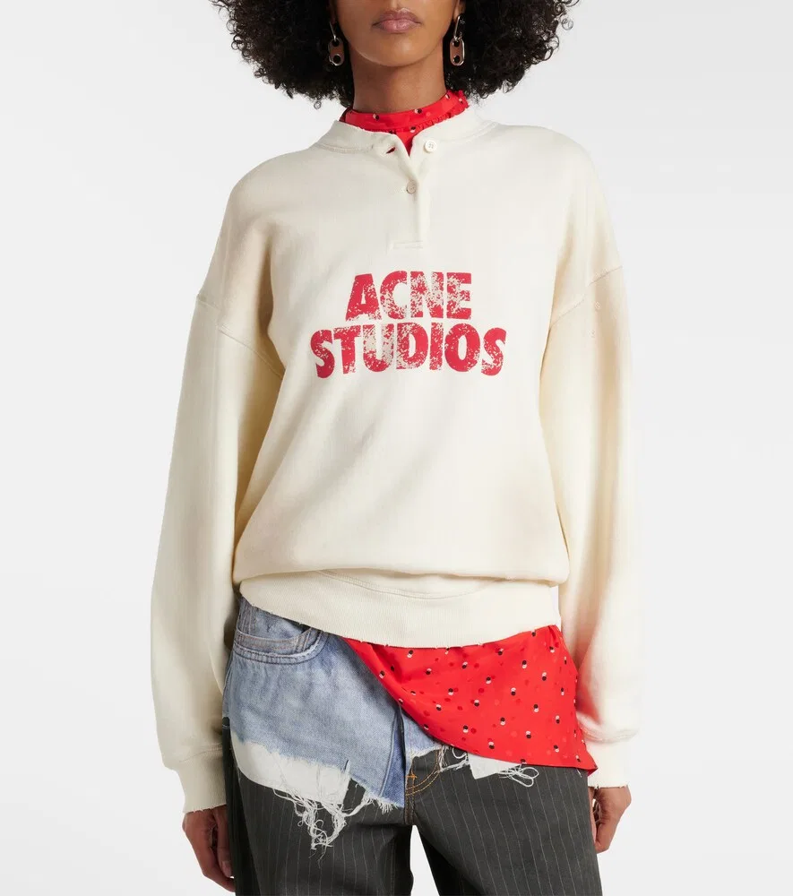 Толстовка из хлопкового трикотажа с логотипом Acne Studios, белый — фото 3
