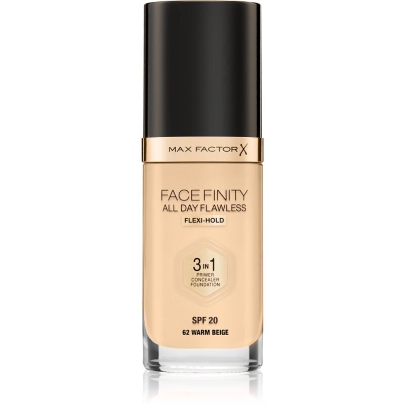 

Max Factor, Facefinity All Day Flawless, стойкая тональная основа Spf 20, оттенок 62 Warm Beige, 30 мл