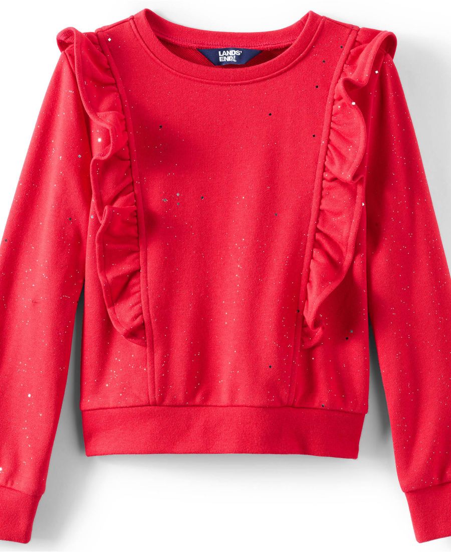 Уютная толстовка с длинными рукавами и оборками для девочек Lands' End, Candy red speckle print