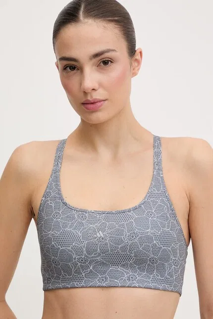 Спортивный бюстгальтер с цветочным принтом Adidas by Stella McCartney, серый — фото 4