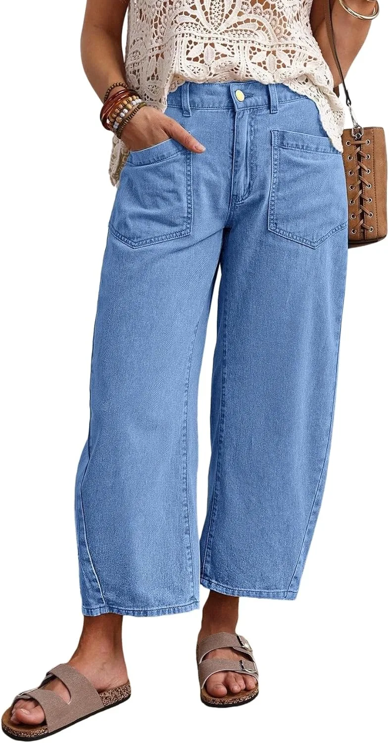 

EARKOHA женские джинсы Casual Loose Distressed Wide-Leg