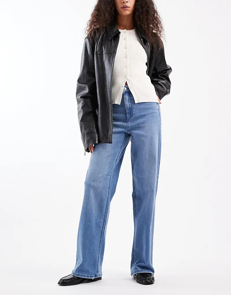 

ONLY джинсы Juicy с высокой талией и широкими штанинами в средне-синем цвете