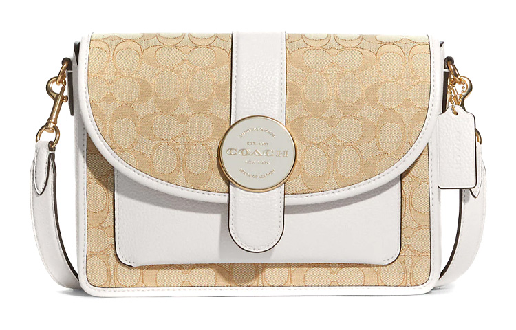 

Сумка через плечо среднего размера COACH для женщин из ткани лонни с кожаными деталями, светлый шамбрей