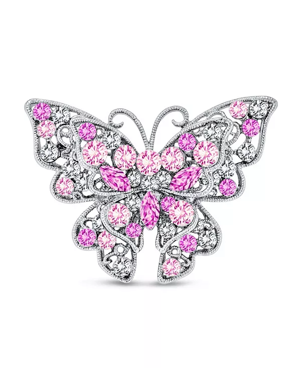 

Большая филигранная брошь-бабочка из хрусталя, модная брошь-булавка из посеребренной латуни Bling Jewelry, pink