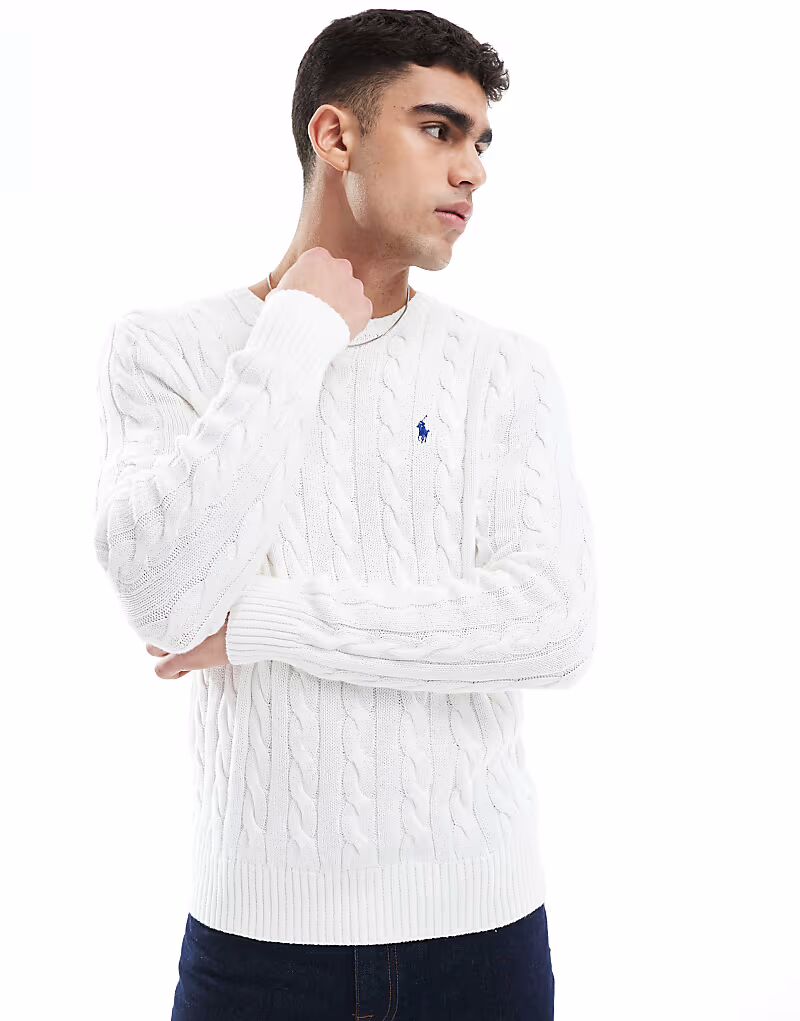 

Polo Ralph Lauren Driver icon джемпер из хлопка с косами и логотипом белого цвета