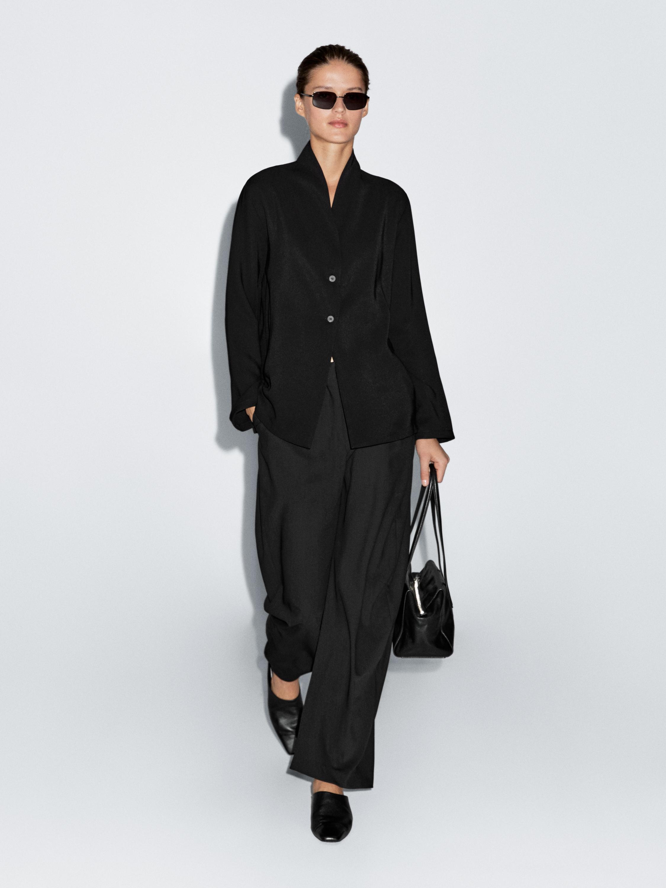 

Пиджак с V-образным вырезом Massimo Dutti, черный