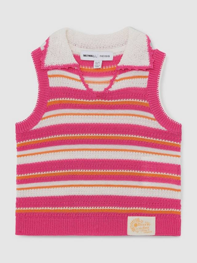 

Детский безрукавный полосатый жилет с воротником из хлопковой смеси Reiss, Pink
