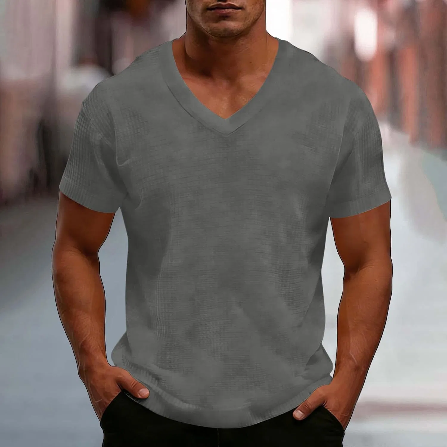 Футболка мужская с V-образным вырезом, Polyester, Dark Gray — фото 2