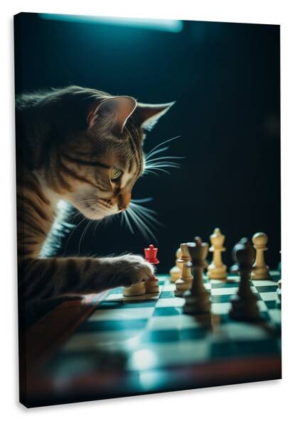 

Картина на холсте Hustling Sharks Chess Cat, коричневый