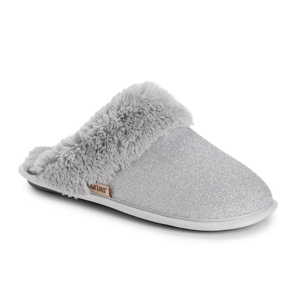 МУК ЛУКС Женские угловые тапочки с блестками Scuff MUK LUKS, цвет Gray Sparkle