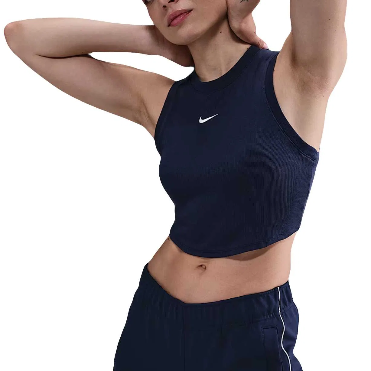 Топ женский облегающий укороченный Sportswear Chill Knit с мини-ребристой вязкой Nike, Dark Blue — фото 3