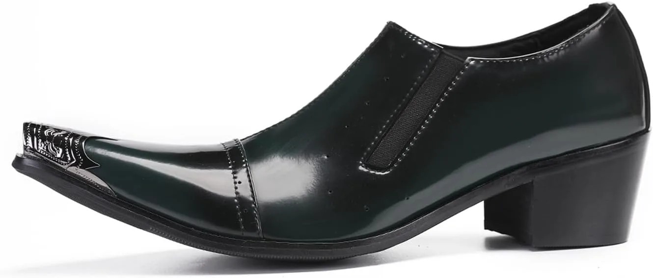 Мужские лоферы Santimon Loafers, свадебное платье, слипоны, диско, вечерние туфли - повседневные туфли на каблуке с металлическим носком - западные мокасины для мужчин и мальчиков, черный/зеленый — фото 2