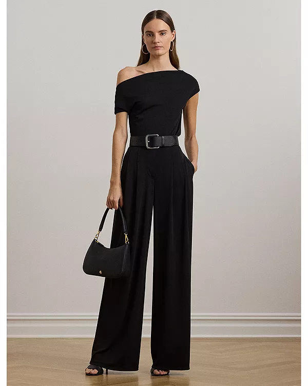 Широкие брюки из эластичного трикотажа в складку Ralph Lauren, черный — фото 3