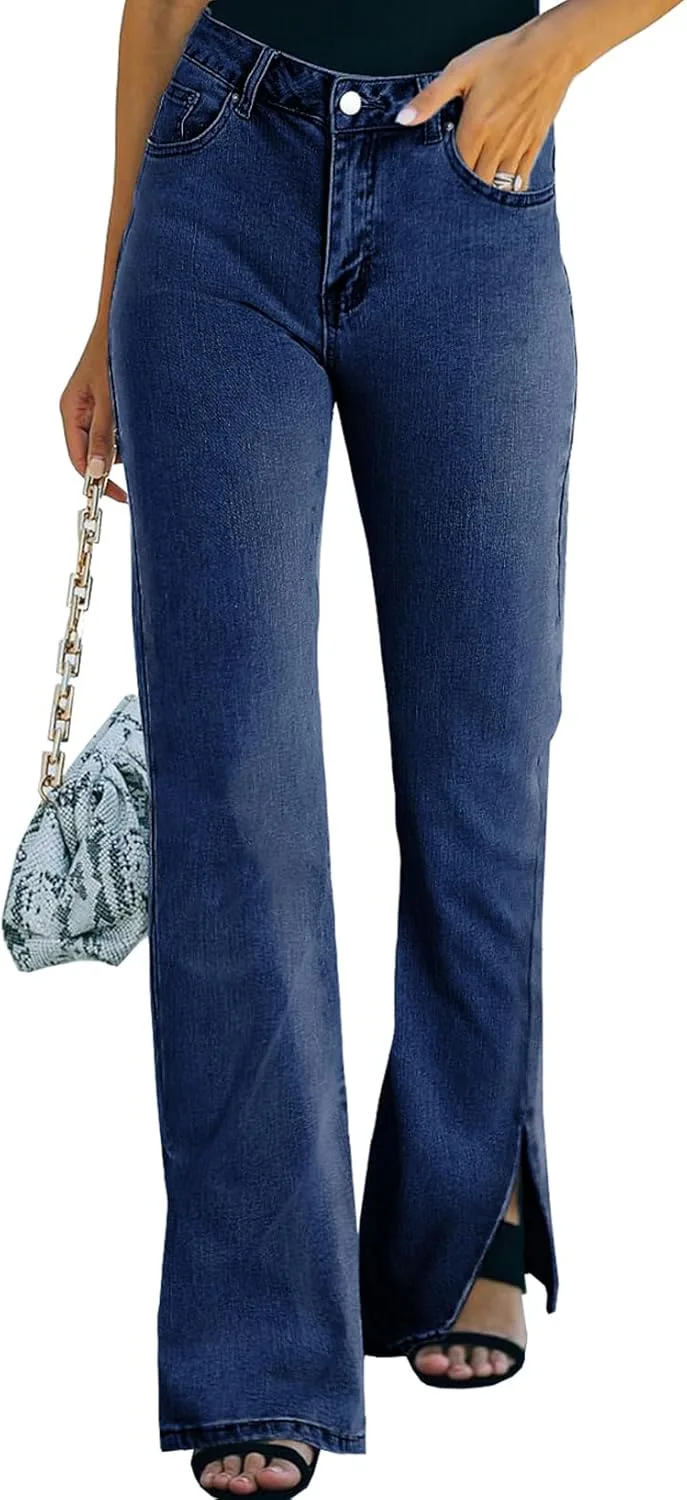 

Sidefeel Женские рваные джинсы с высокой талией и расклешенными штанинами