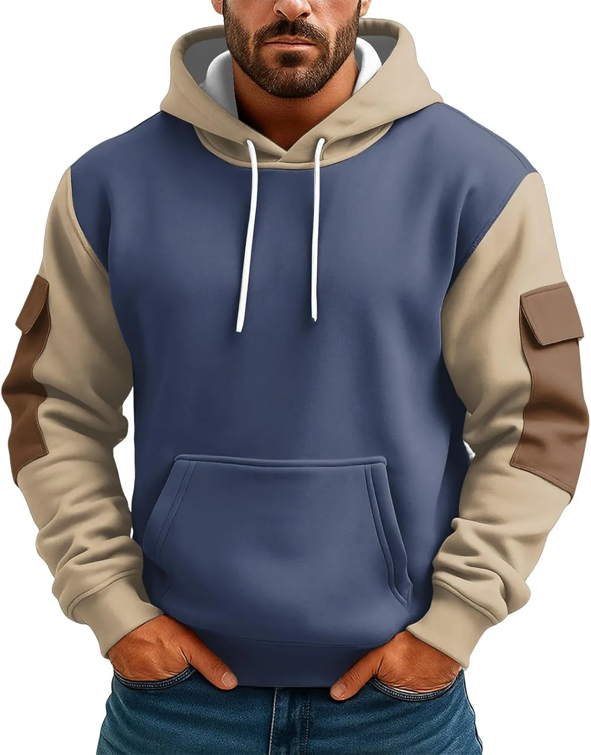 

Мужская толстовка с капюшоном, длинным рукавом и карманами