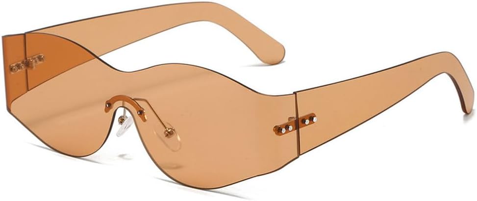 

Цельные солнцезащитные очки для мужчин и женщин, винтажные, без оправы, роскошные, модные, для активного отдыха, вождения, защита от УФ-излучения UV400 TKKTLLT, Champagne