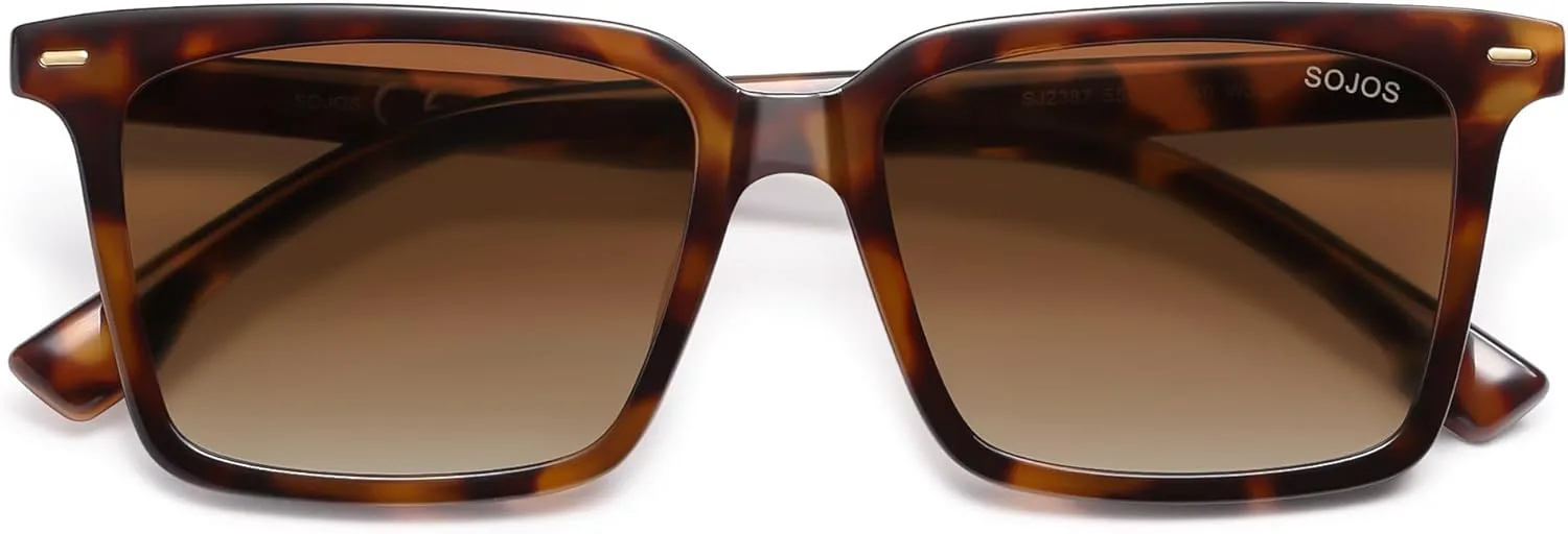 

SOJOS Модные поляризованные квадратные солнцезащитные очки для женщин и мужчин в стиле ретро-винтаж 90-х SJ2387, Yellow Tortoise Frame Browing Grading Lens