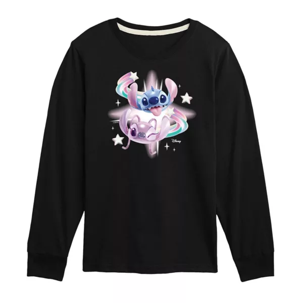 

Футболка с длинным рукавом для мальчиков 8-20 лет «Lilo & Stitch» с принтом ангельских звезд Disney, черный