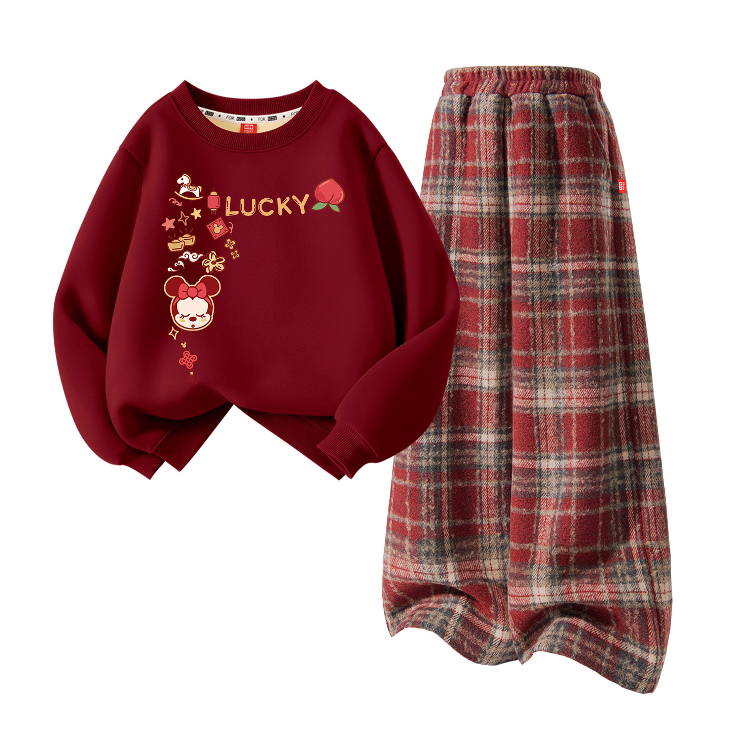 

Детский танский костюм Disney, [thickened and fleece-lined]didofni_left upper бордовый+solid color красный plaid