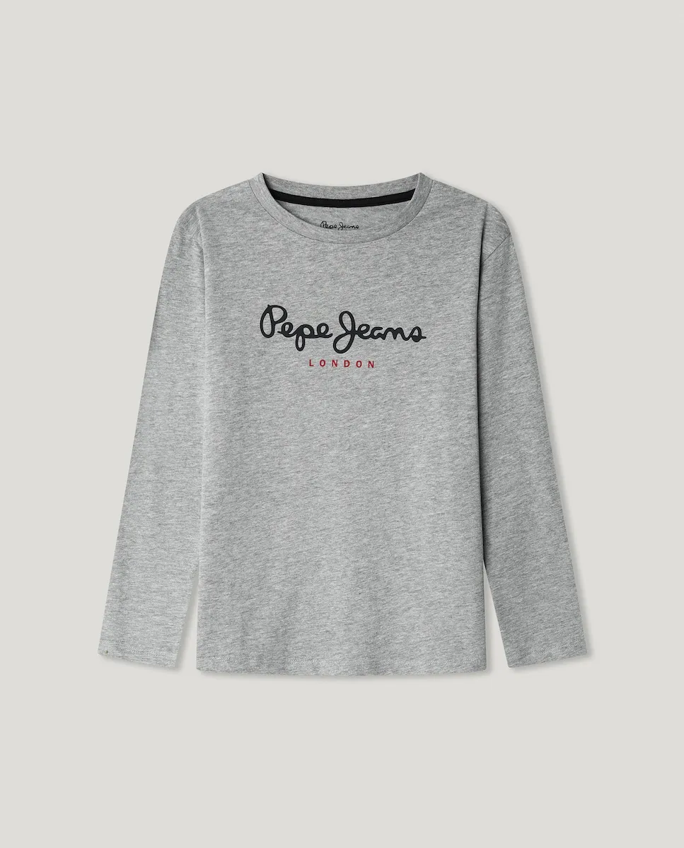 

Детская футболка с длинным рукавом и принтом Pepe Jeans, серый