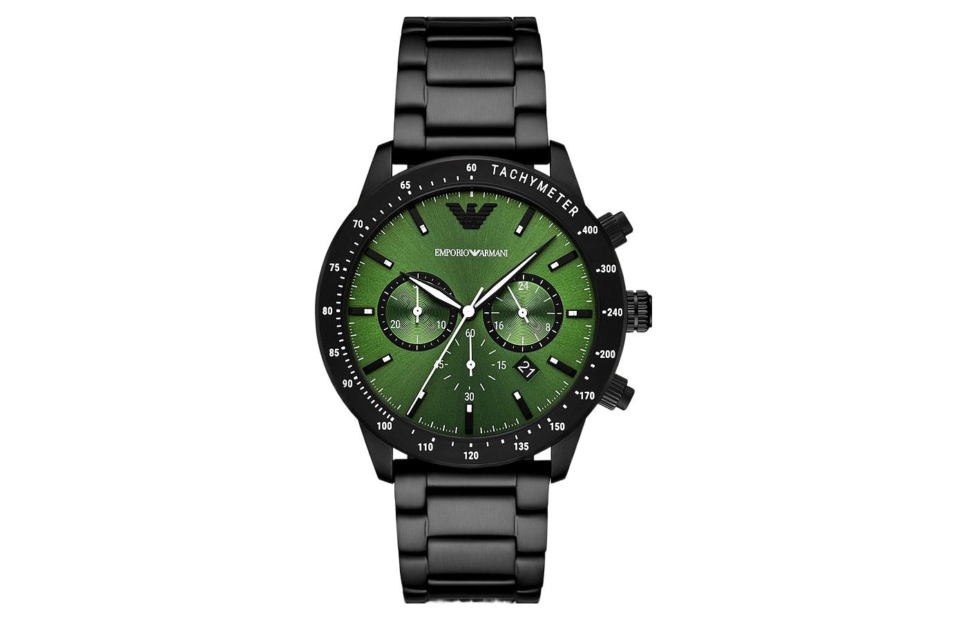 

EMPORIO ARMANI Часы Pilot Collection Wrist Watch Quartz Movement Stainless Steel Strap Green Dial Men's Watch
