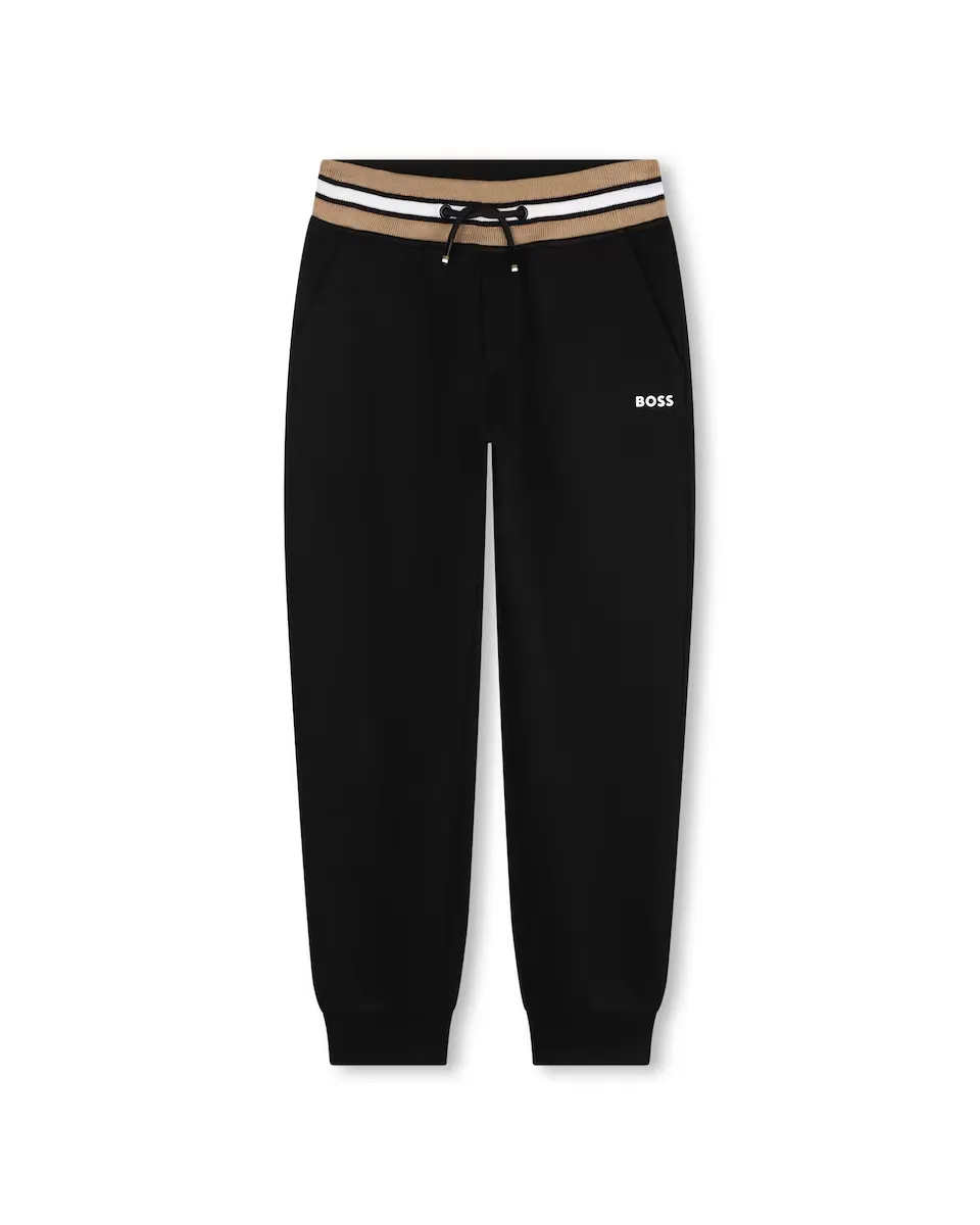 

Спортивные брюки для мальчика с кулиской и ребристой талией BOSS Kidswear, черный