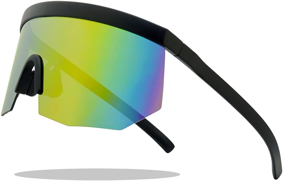 

Солнцезащитные очки ShadyVEU в стиле ретро, ​​увеличенного размера, спортивные, с цветными зеркальными линзами, для зимних видов спорта, в тонкой оправе, (Style #2) Matte Black / Rainbow Lens