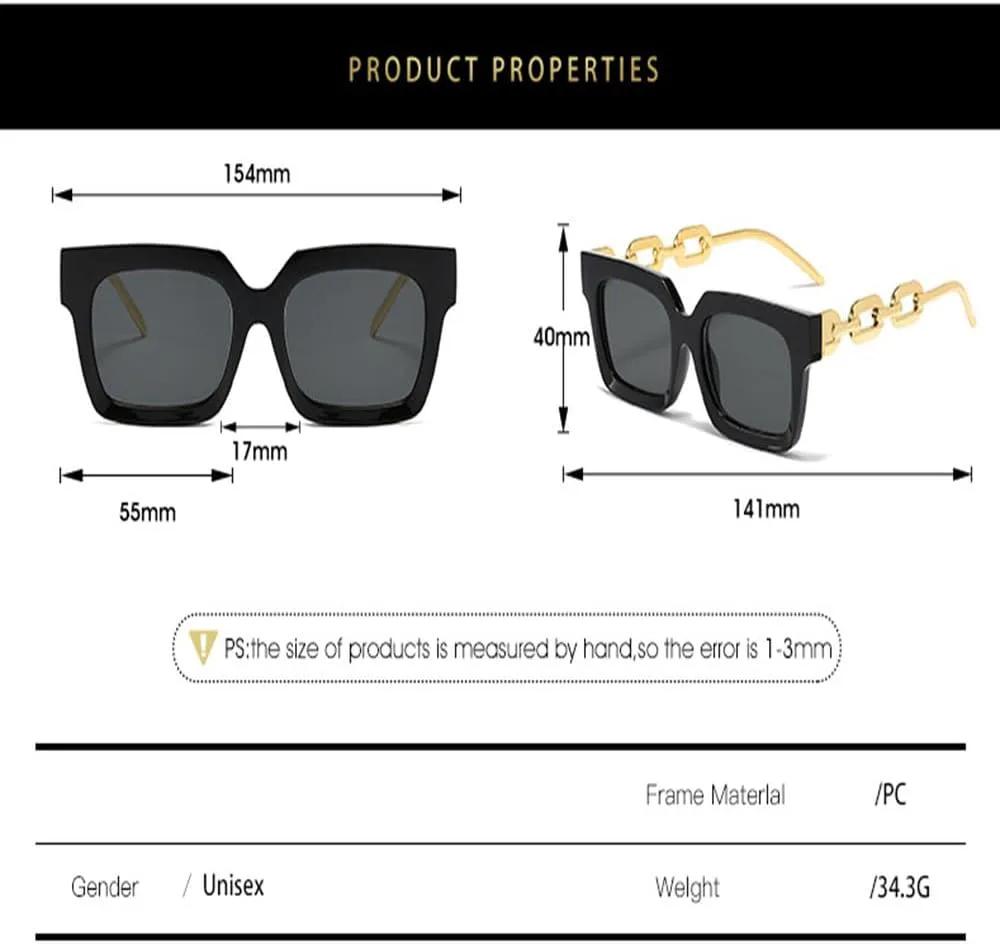 

Солнцезащитные очки с металлической цепочкой, ретро квадратные очки, трендовые панк-очки, женские солнцезащитные очки Lunettes De Soleil LJTJTAV, White Black