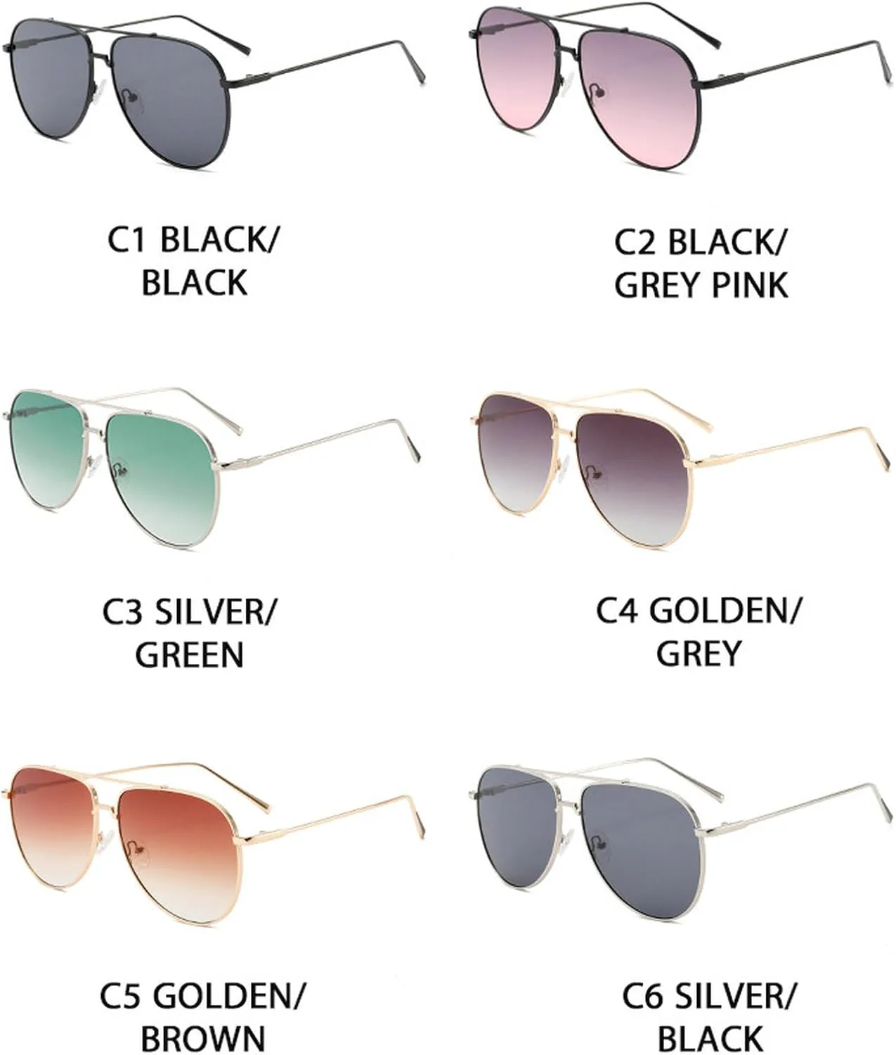 

Ретро-солнцезащитные очки-пилот для женщин и мужчин, классические солнцезащитные очки с двойной перемычкой, винтажный стиль, защита от УФ-излучения UV400 mincl, Black