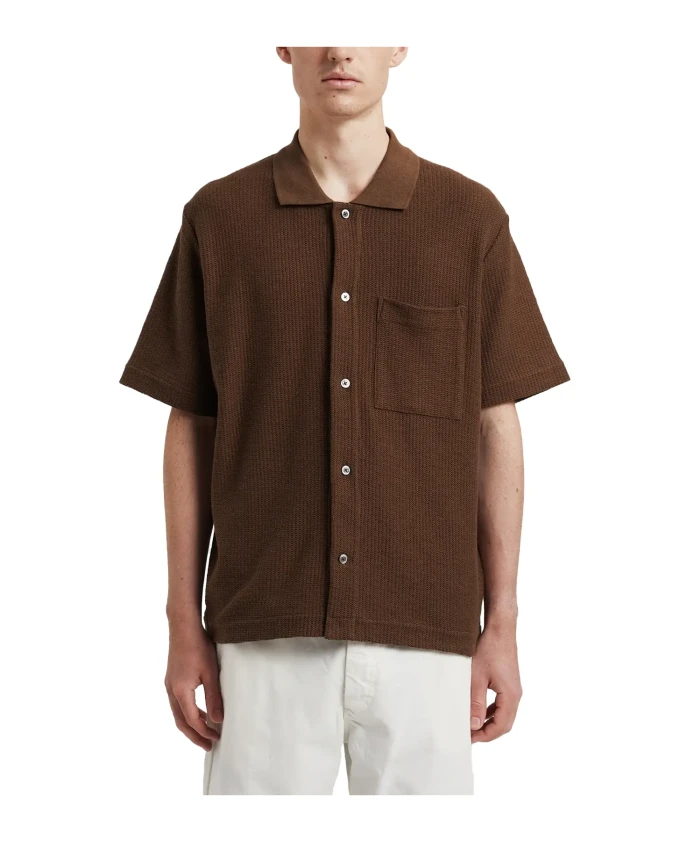 

Вязаная трикотажная рубашка, каштанового цвета, с коротким рукавом. Norse Projects, коричневый