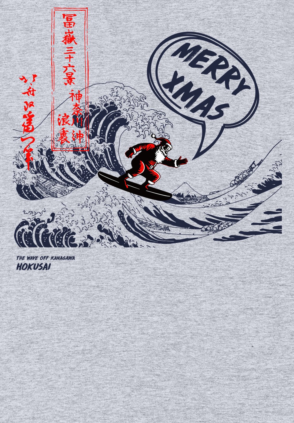 

Толстовка с капюшоном HOKUSAI SANTA GREAT WAVE MERRY XMAS apoh London, серый