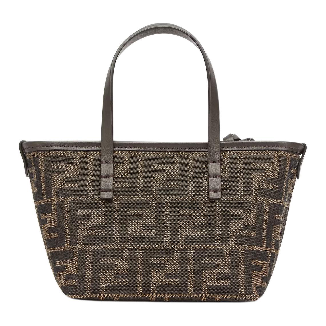 Fendi FF Сумка-тоут из телячьей кожи, сумка для покупок, сумка через плечо, мини-сумка-кроссбоди, женская, коричневая — фото 3