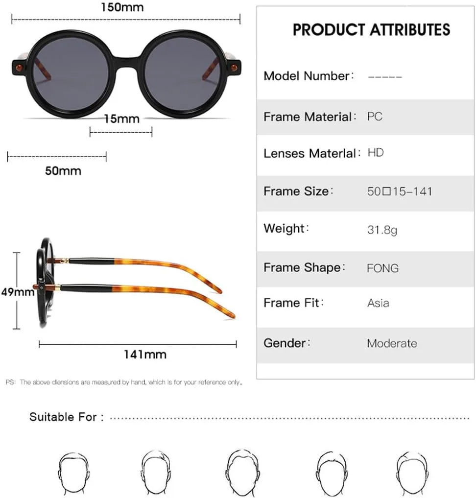 

Модные ретро-солнцезащитные очки большого размера круглой оправы для женщин и мужчин, винтажные солнцезащитные очки, трендовый оттенок TVTBBVV, Leopard Clear