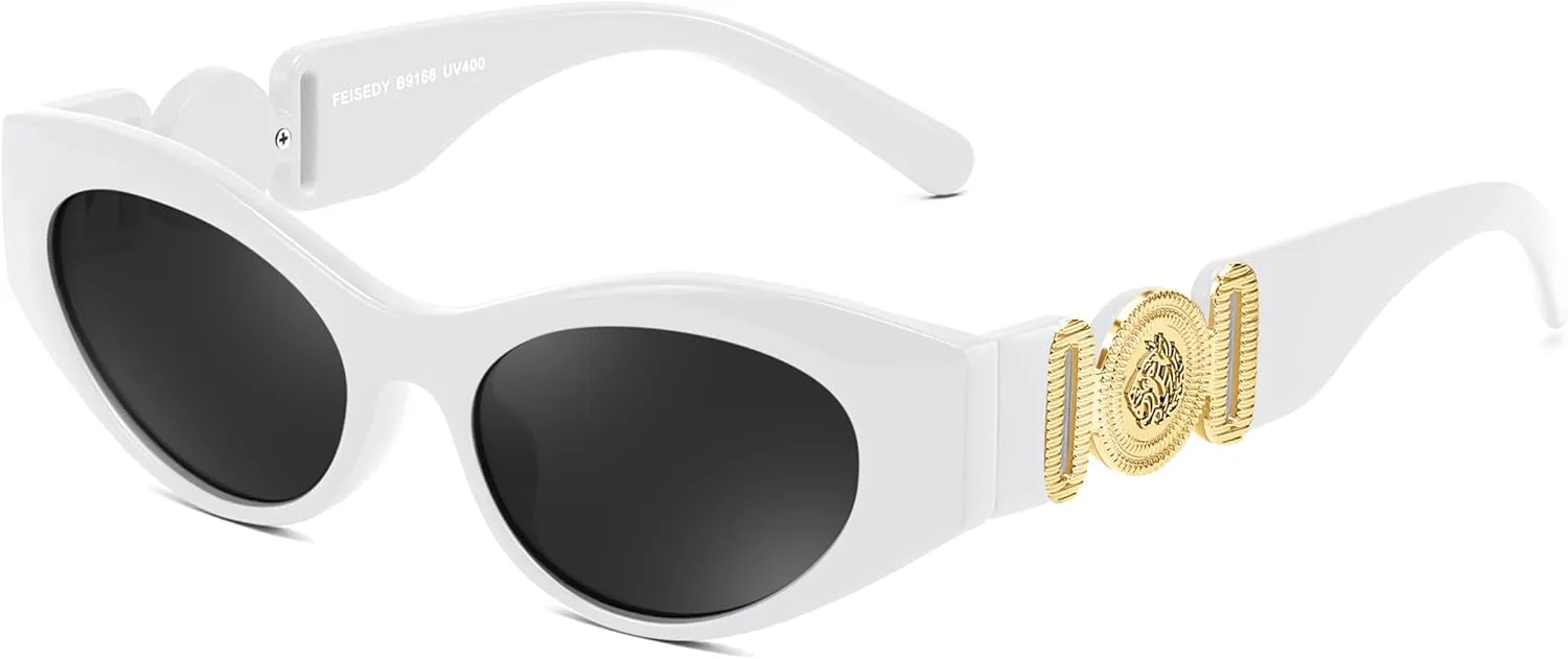 

Солнцезащитные очки FEISEDY для женщин, маленькая оправа «кошачий глаз», винтажные мужские очки 90-х, узкие очки в стиле Y2k, модель B9168, White Frame Gray Lens