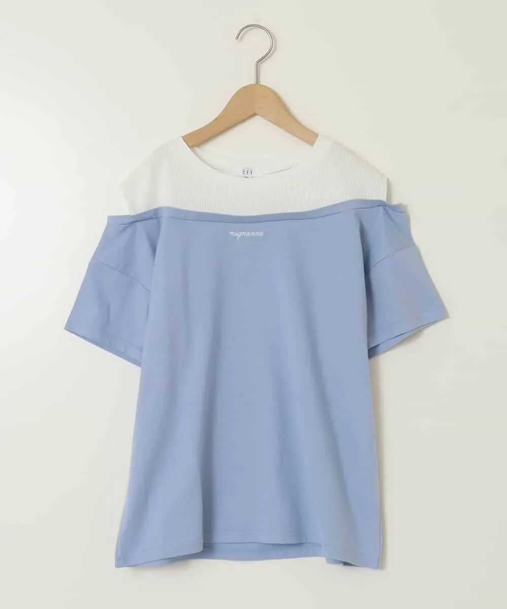Футболка с открытыми плечами и многослойным логотипом A.V.V, Light blue — фото 2