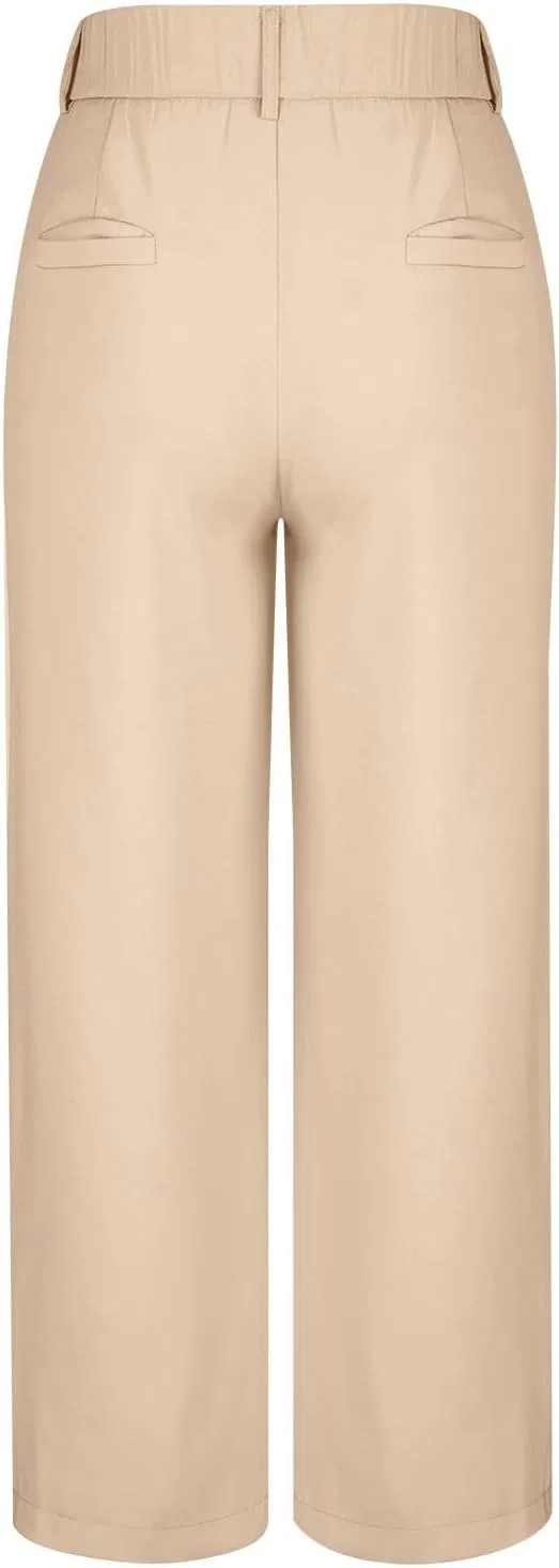Женские брюки Casual High Waist, модные широкие брюки-клеш, эластичные рабочие брюки с карманами Generic, бежевый — фото 4