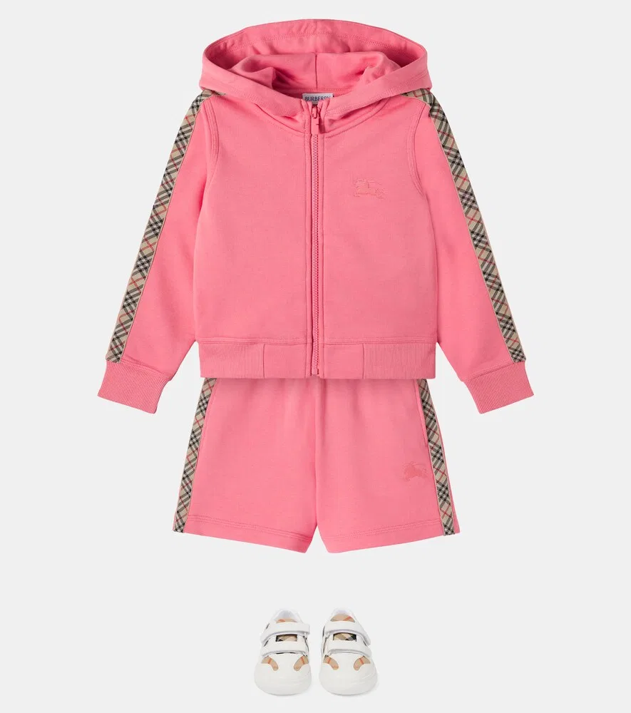 Худи на молнии из хлопка Burberry Check EKD Burberry Kids, розовый — фото 2