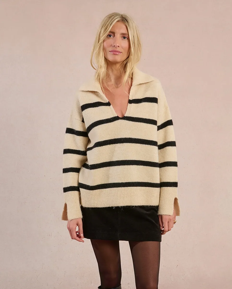 

Женский джемпер с длинным рукавом, с деталями в полоску Molly Bracken, черный