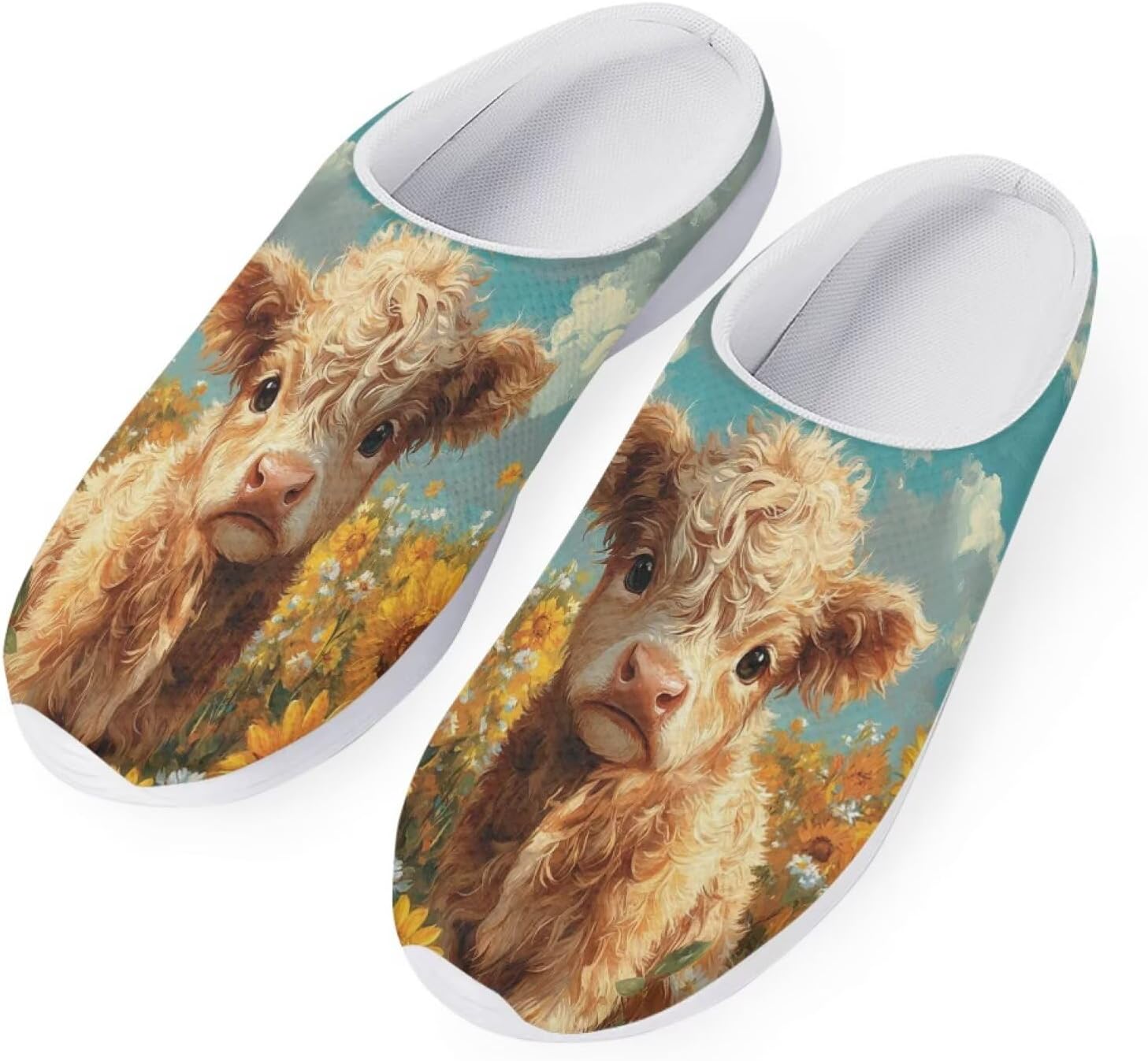 

Женские слипоны-кроссовки Forchrinse с тропическим ананасом и плюмерией, дышащие, для ходьбы, сабо, домашние и пляжные тапочки, обувь для медсестер, легкие, Highland Cow Sunflower