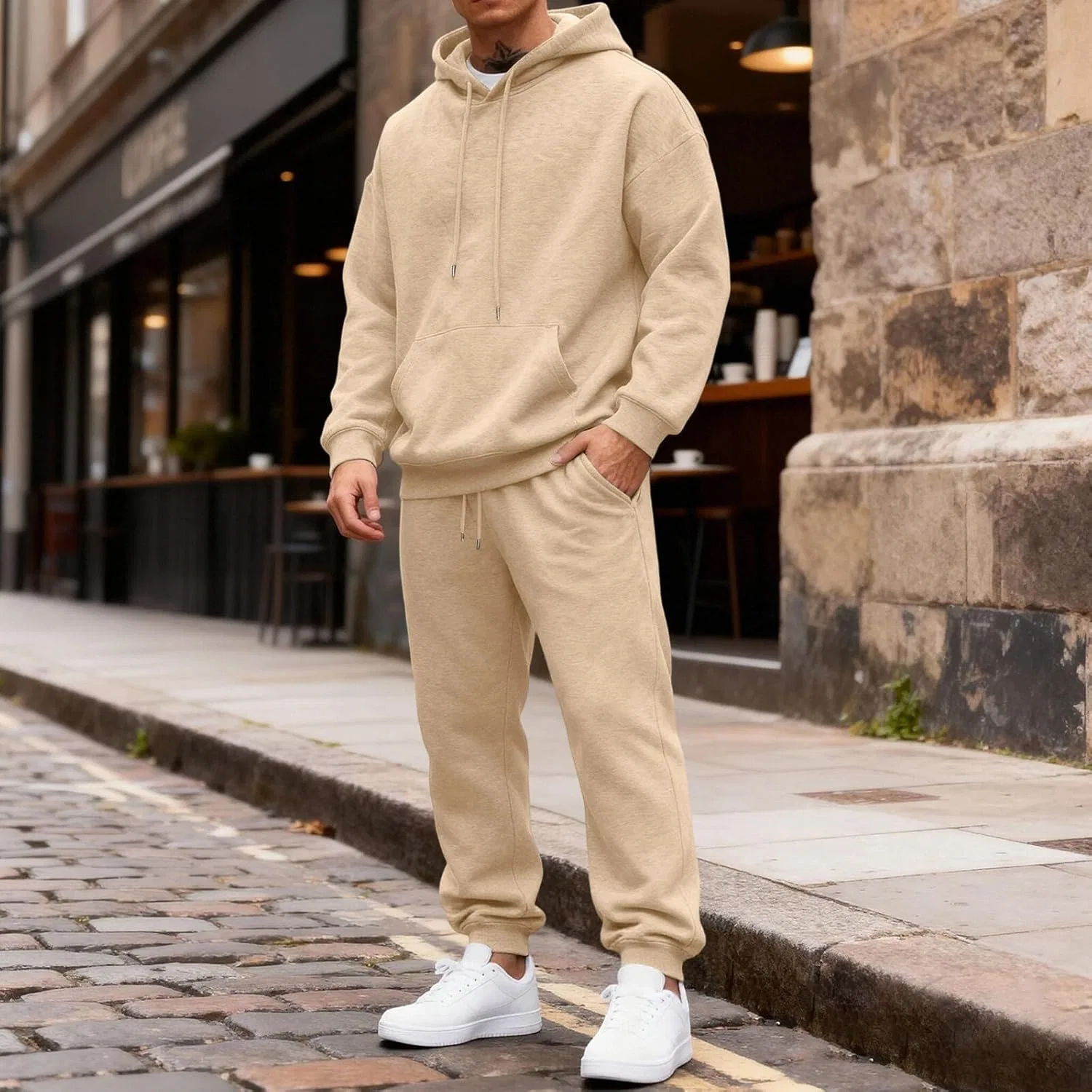 Спортивный костюм 2 предмета худи и джоггеры Generic, Bh002- Beige — фото 3