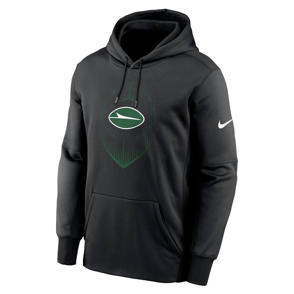 Мужской черный пуловер с капюшоном Nike New York Jets Icon Performance, цвет Jet Black — фото 3