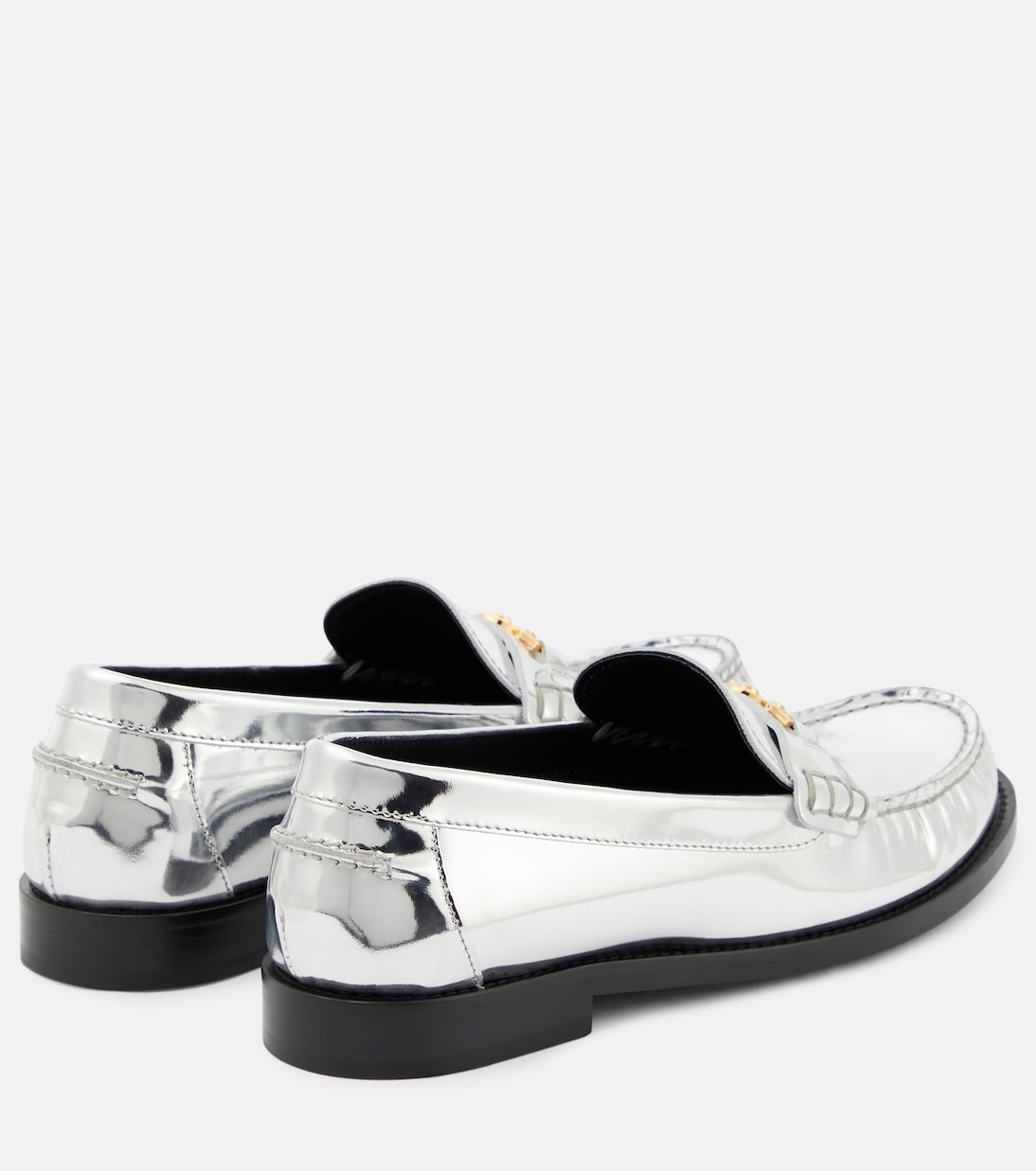 Металлические кожаные мокасины Medusa '95 Versace, Silver-Versace Gold — фото 3