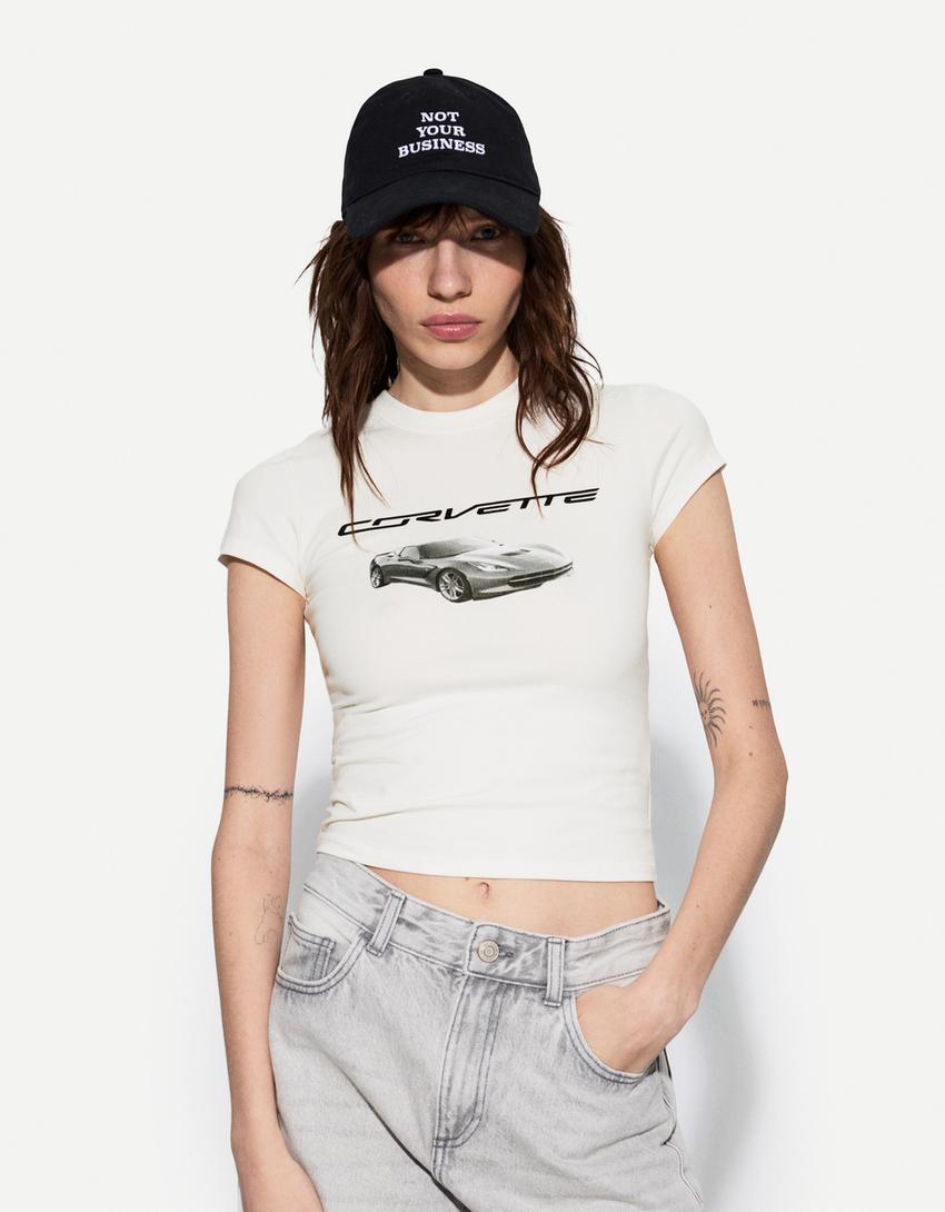 

Футболка Corvette с коротким рукавом Bershka, белый