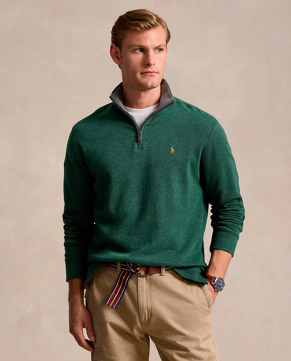 

Мужской хлопковый свитер с полумолнией Polo Ralph Lauren, цвет Verde Pino