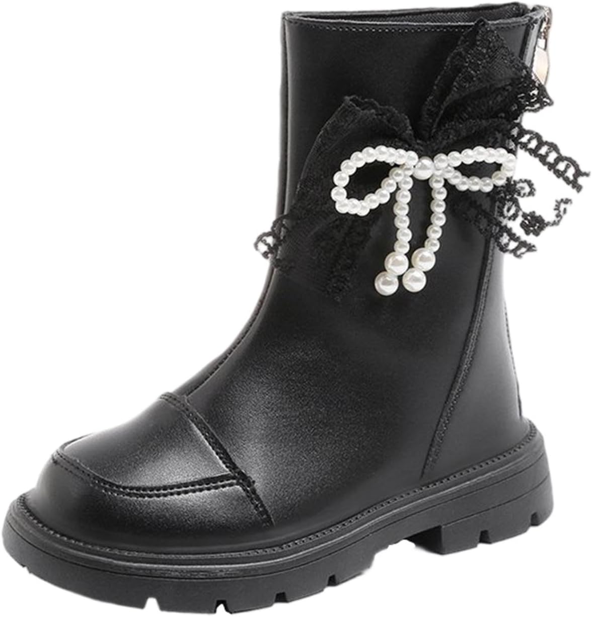 

Детские элегантные принцесские ботинки с бантом, жемчужным декором и украшением в виде шарика, модные высокие ботинки на платформе из искусственной кожи Generic, Black