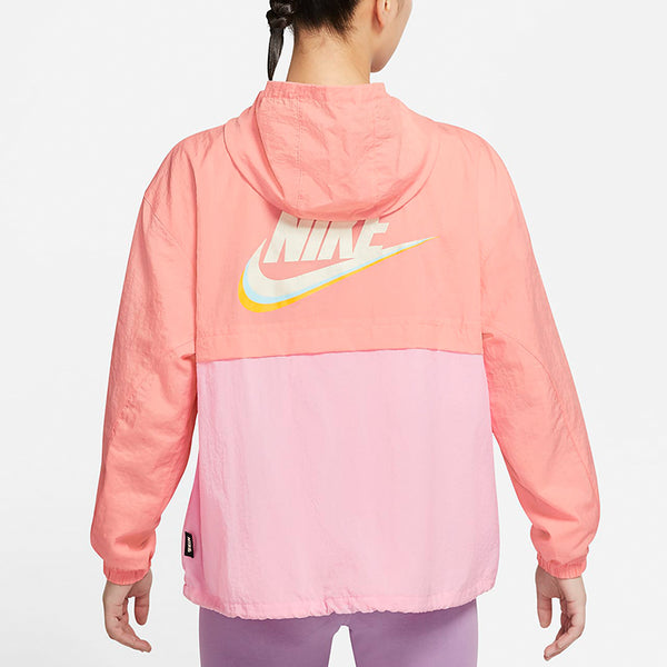 Куртка sportswear icon clash pattern embroidered contrasting colors light woven hooded jacket deep red Nike, красный — фото 4