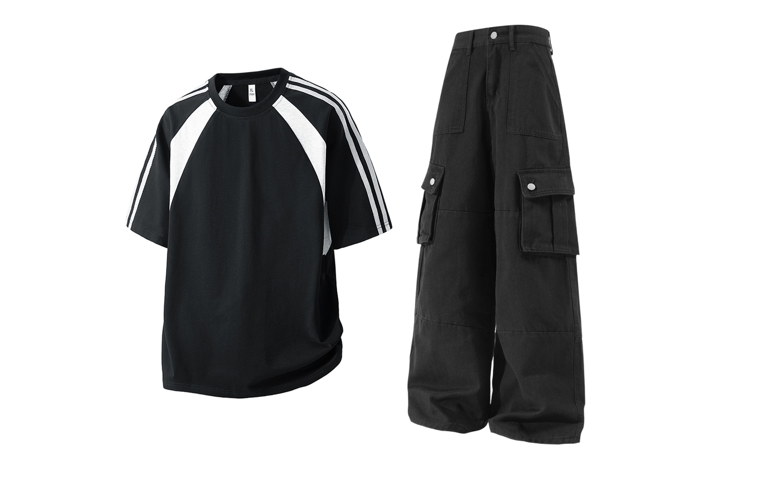 

Повседневная спортивная одежда Unisex с лацканом Lapel Moderate X1617, черный short-sleeved shirt+черный workwear jeans